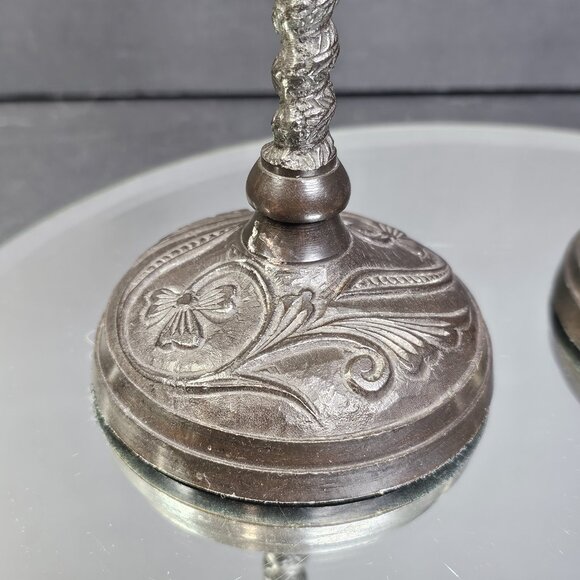 Vintage Palm Tree Brass Metal Candlestick Holders Pair, Made in India, 7" Tall - Picture 5 of 8